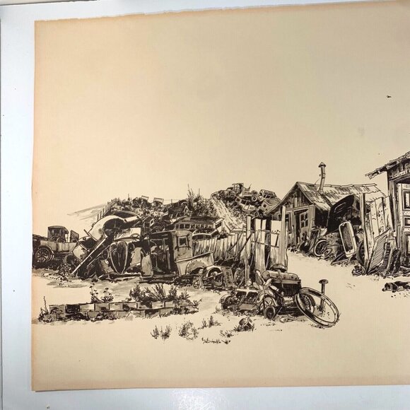 1984 Herb Leippe Handsigned Art Poster junkyard cars Santa Cruz sketch sepia - Picture 3 of 9